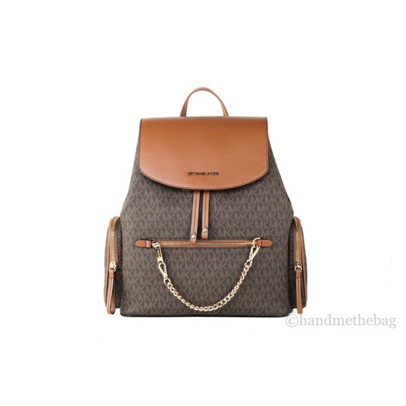 NWT Michael Kors Jet Set Large Brown Signature PVC Chain Backpack Flap Book Bag - Picture 5 of 10